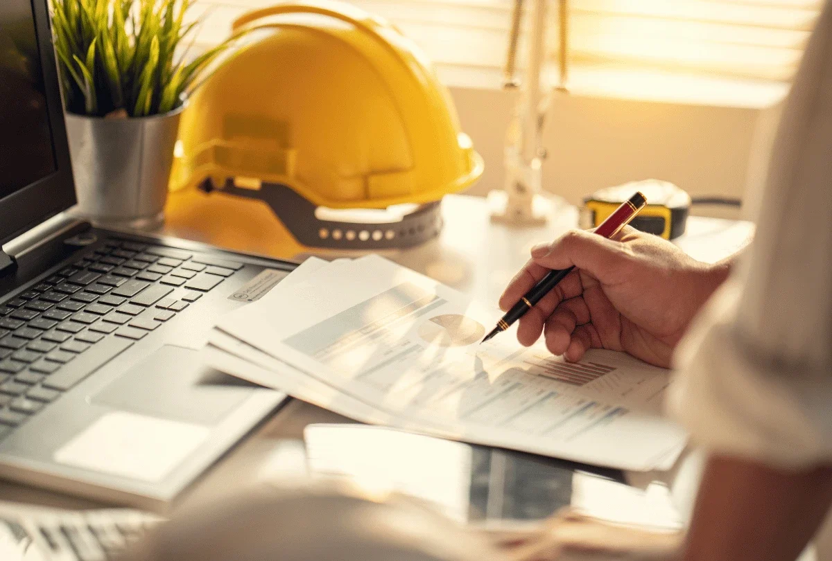 Procurement team reviewing construction contracts at Hernandez Development & Construction